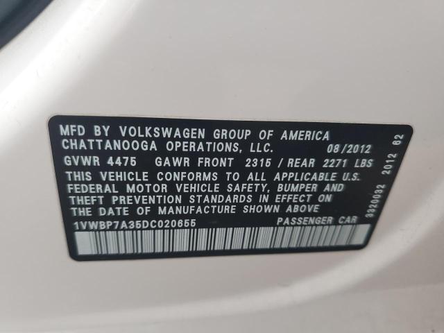 1VWBP7A35DC020655 - 2013 VOLKSWAGEN PASSAT SE WHITE photo 13
