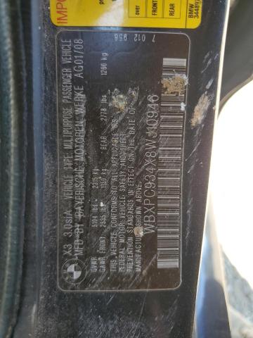 WBXPC934X8WJ10946 - 2008 BMW X3 3.0SI BLUE photo 13