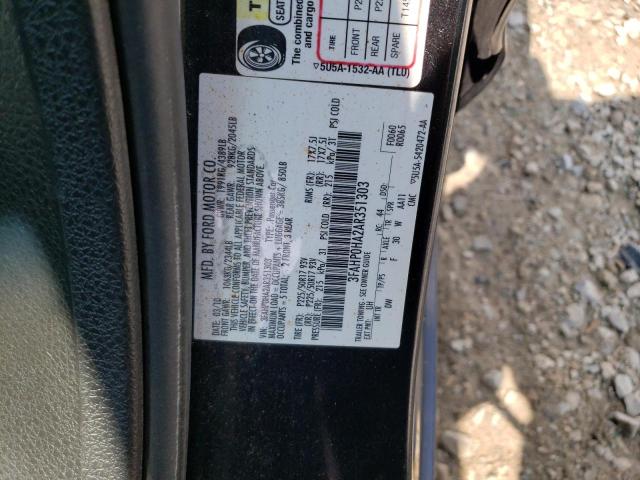 3FAHP0HA2AR351303 - 2010 FORD FUSION SE BLACK photo 12