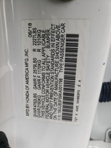 19UUB3F69KA001798 - 2019 ACURA TLX TECHNOLOGY WHITE photo 13