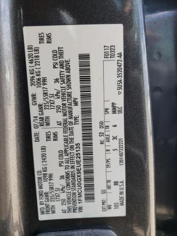 1FMCU0GX9EUE25135 - 2014 FORD ESCAPE SE GRAY photo 12