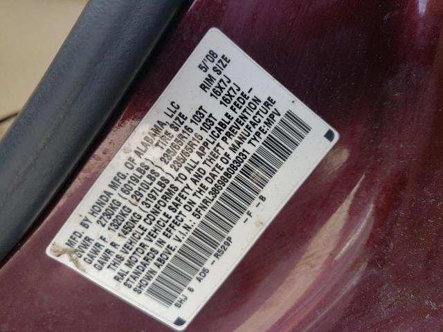 5FNRL38698B083031 - 2008 HONDA ODYSSEY EXL BURGUNDY photo 13