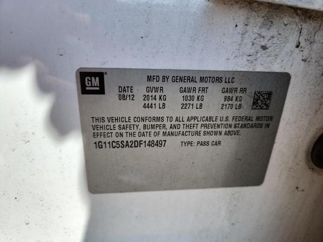 1G11C5SA2DF148497 - 2013 CHEVROLET MALIBU 1LT WHITE photo 12