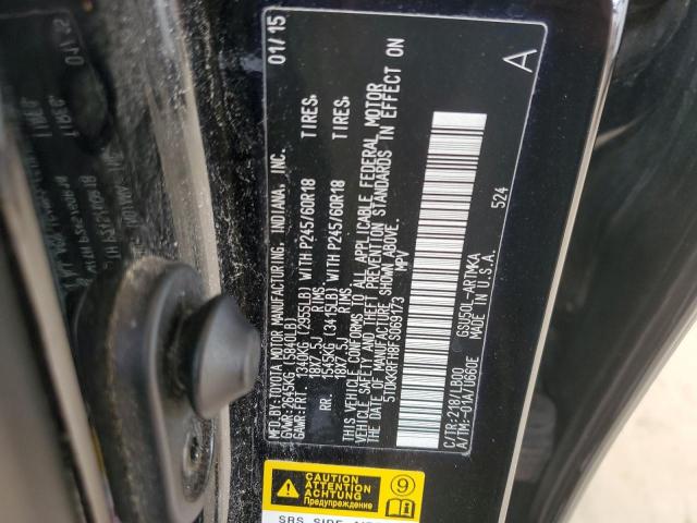 5TDKKRFH8FS069173 - 2015 TOYOTA HIGHLANDER XLE BLACK photo 14