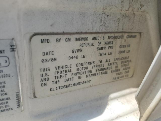 KL1TD66E19B672407 - 2009 CHEVROLET AVEO LS 白色 照片 12