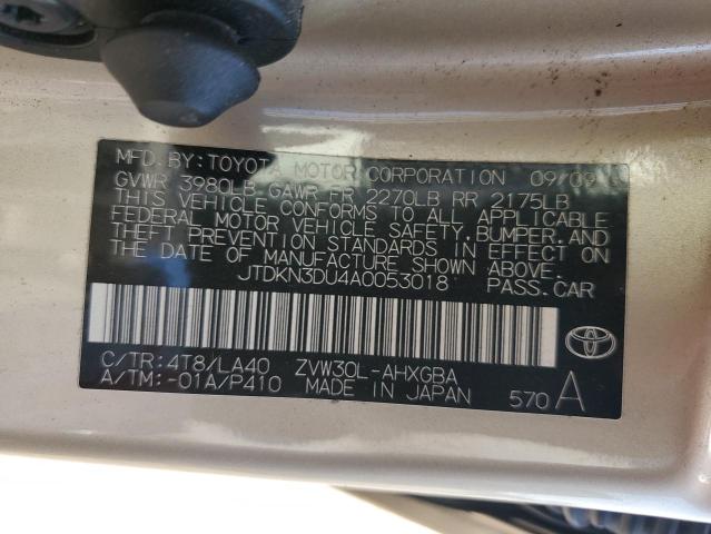 JTDKN3DU4A0053018 - 2010 TOYOTA PRIUS 金色 照片 12