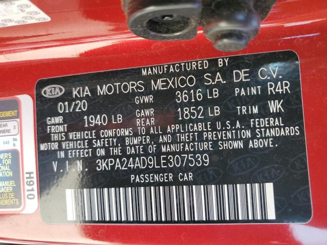 3KPA24AD9LE307539 - 2020 KIA RIO LX RED photo 12