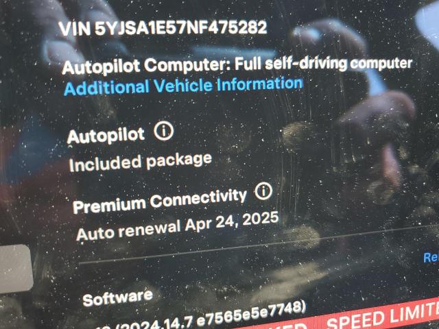 5YJSA1E57NF475282 - 2022 TESLA MODEL S WHITE photo 13