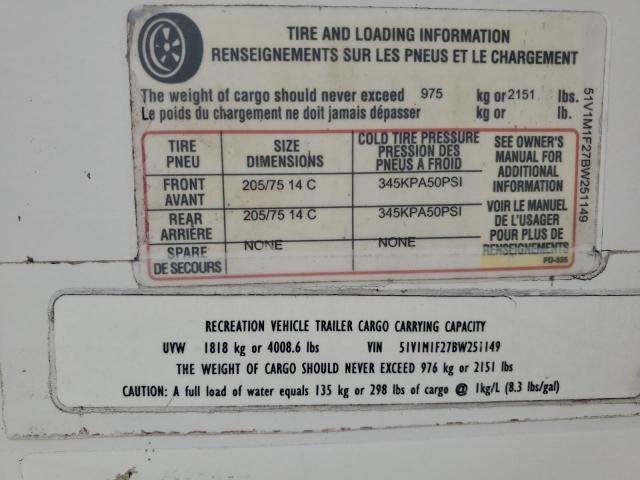 51V1M1F27BW251149 - 2011 TRAIL KING R VISION T WHITE photo 10