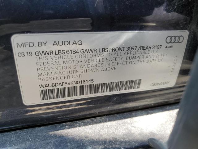 WAU8DAF89KN016145 - 2019 AUDI A8 L Чорний фото 12