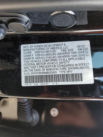 5FNYF8H58NB025429 - 2022 HONDA PASSPORT EXL შავი ფოტო 13