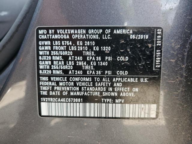 1V2YR2CA4KC573881 - 2019 VOLKSWAGEN ATLAS SE Szary zdjęcie 13