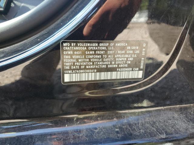 1VWLA7A39KC002419 - 2019 VOLKSWAGEN PASSAT WOLFSBURG BLACK photo 12