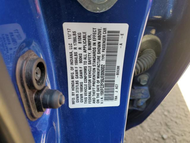 19XFC2F59JE006002 - 2018 HONDA CIVIC LX BLUE photo 12