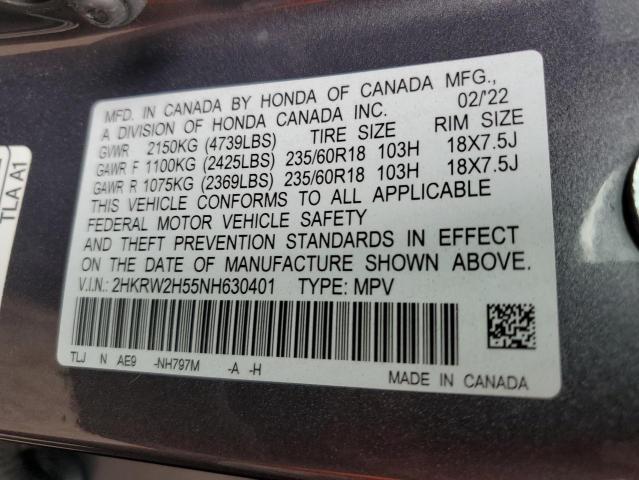 2HKRW2H55NH630401 - 2022 HONDA CR-V EX GRAY photo 12