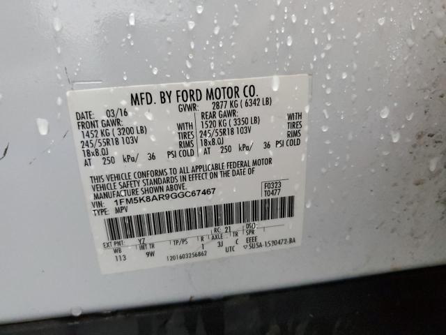 1FM5K8AR9GGC67467 - 2016 FORD EXPLORER POLICE INTERCEPTOR WHITE photo 13