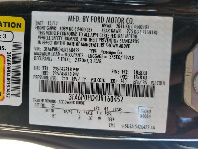 3FA6P0HD4JR160452 - 2018 FORD FUSION SE BLACK photo 12