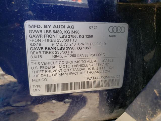 WA1AAAFY3M2132128 - 2021 AUDI Q5 PREMIUM 蓝色 照片 13