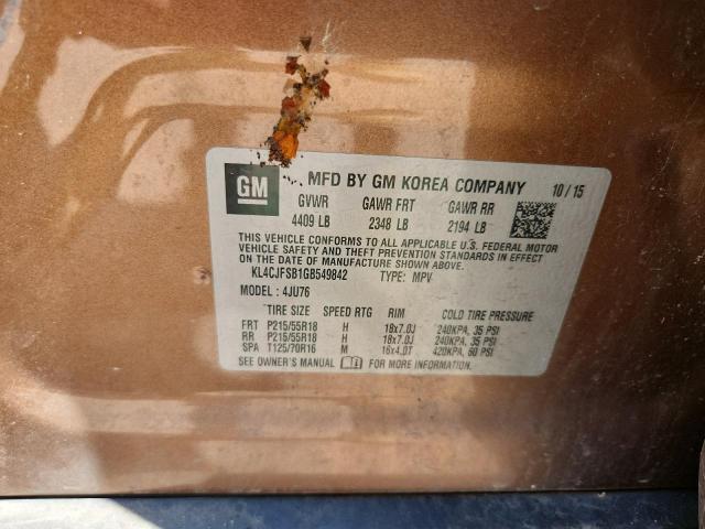 KL4CJFSB1GB549842 - 2016 BUICK ENCORE CONVENIENCE BROWN photo 13