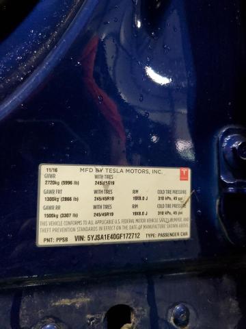 5YJSA1E40GF172712 - 2016 TESLA MODEL S 蓝色 照片 14