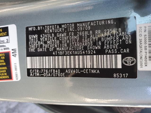 4T1BF3EK1AU541924 - 2010 TOYOTA CAMRY BASE TURQUOISE photo 12