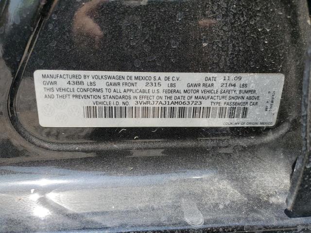 3VWRJ7AJ1AM063723 - 2010 VOLKSWAGEN JETTA WOLFSBURG 黑色 照片 12