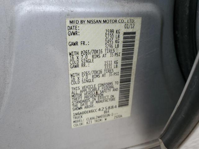 1N6AD0ER6CC425884 - 2012 NISSAN FRONTIER S SILVER photo 12