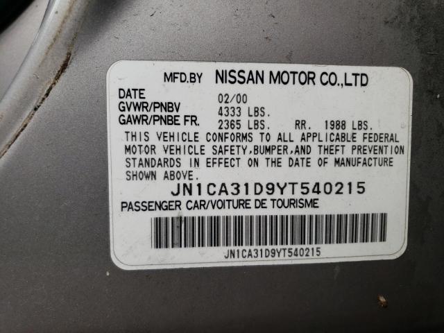 JN1CA31D9YT540215 - 2000 NISSAN MAXIMA GLE GRAY photo 12