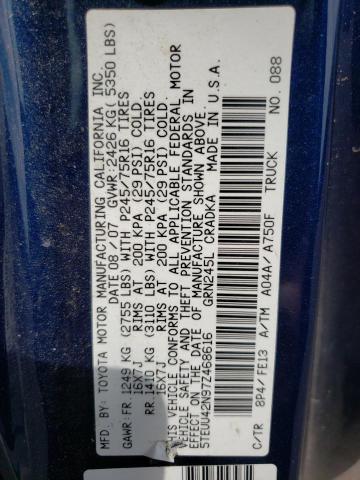 5TEUU42N97Z468616 - 2007 TOYOTA TACOMA ACCESS CAB ლურჯი ფოტო 12