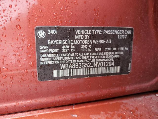 WBA8B3G52JNV01294 - 2018 BMW 340 I Orange photo 12
