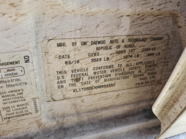 KL1TD5DEXAB094552 - 2010 CHEVROLET AVEO LS 白色 照片 12