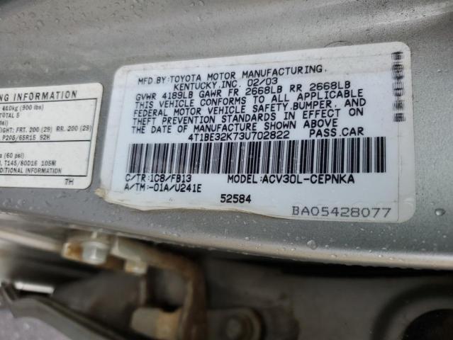 4T1BE32K73U702822 - 2003 TOYOTA CAMRY LE SILVER photo 12