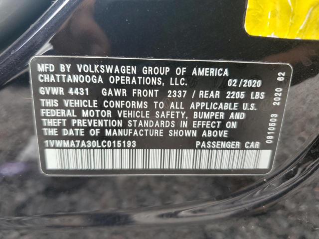 1VWMA7A30LC015193 - 2020 VOLKSWAGEN PASSAT R-LINE შავი ფოტო 12