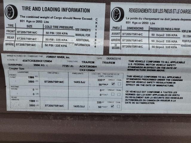4X4TCKB20HX125804 - 2017 FOREST RIVER GREY WOLF 26DBH TAN photo 10