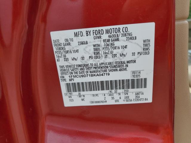 1FMCU9D71BKA04719 - 2011 FORD ESCAPE XLT RED photo 12