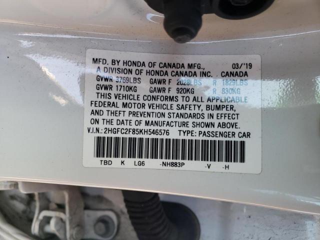 2HGFC2F85KH546576 - 2019 HONDA CIVIC SPORT 白色 照片 10