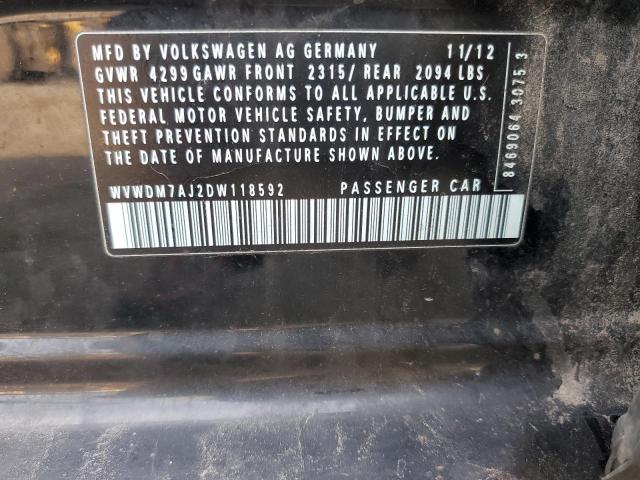 WVWDM7AJ2DW118592 - 2013 VOLKSWAGEN GOLF BLACK photo 12