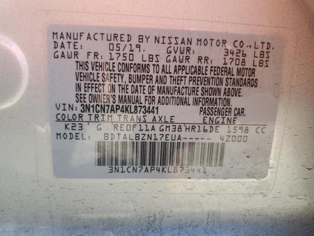 3N1CN7AP4KL873441 - 2019 NISSAN VERSA S SILVER photo 12