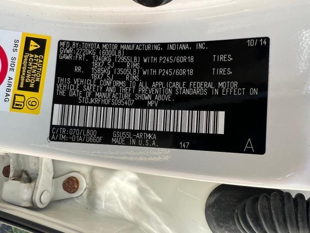 5TDJKRFH0FS095407 - 2015 TOYOTA HIGHLANDER XLE Ağ foto 10