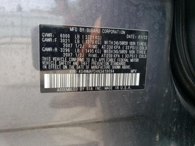 4S4WMAPD4N3419094 - 2022 SUBARU ASCENT LIMITED GRAY photo 13