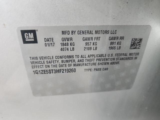 1G1ZE5ST3HF219260 - 2017 CHEVROLET MALIBU LT SILVER photo 12