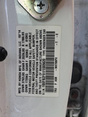 19XFB2F91FE005620 - 2015 HONDA CIVIC EXL თეთრი ფოტო 12