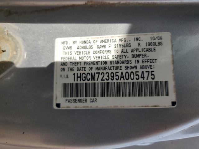 1HGCM72395A005475 - 2005 HONDA ACCORD LX SILVER photo 12