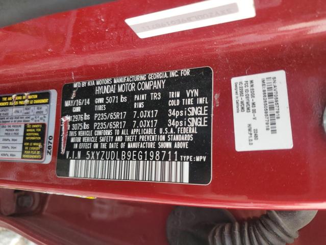 5XYZUDLB9EG198711 - 2014 HYUNDAI SANTA FE S ბურგუნდია ფოტო 13