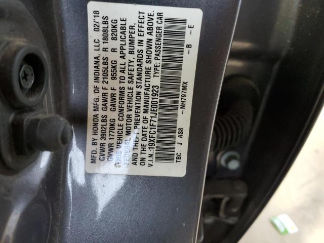 19XFC1F71JE001923 - 2018 HONDA CIVIC EXL Gümüş foto 13