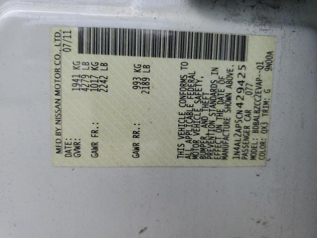 1N4AL2AP5CN429425 - 2012 NISSAN ALTIMA BASE Blanc photo 13