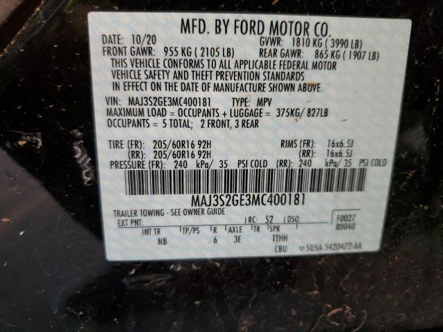 MAJ3S2GE3MC400181 - 2021 FORD ECOSPORT SE BLACK photo 12