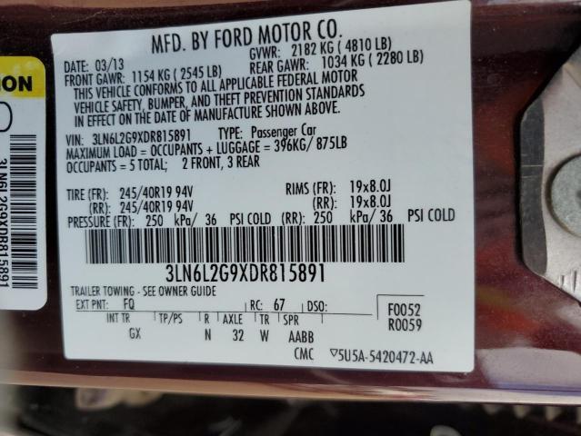 3LN6L2G9XDR815891 - 2013 LINCOLN MKZ MAROON photo 12