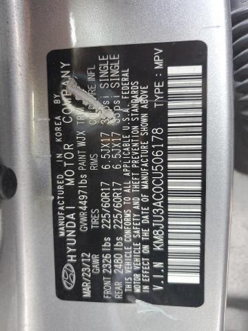 KM8JU3AC0CU506178 - 2012 HYUNDAI TUCSON GLS SILVER photo 13