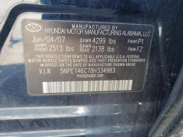 5NPET46C78H334983 - 2008 HYUNDAI SONATA GLS BLUE photo 12